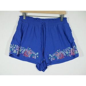 American Eagle Blue Floral Tasseled Embroidered Drawstring Shorts - Size M